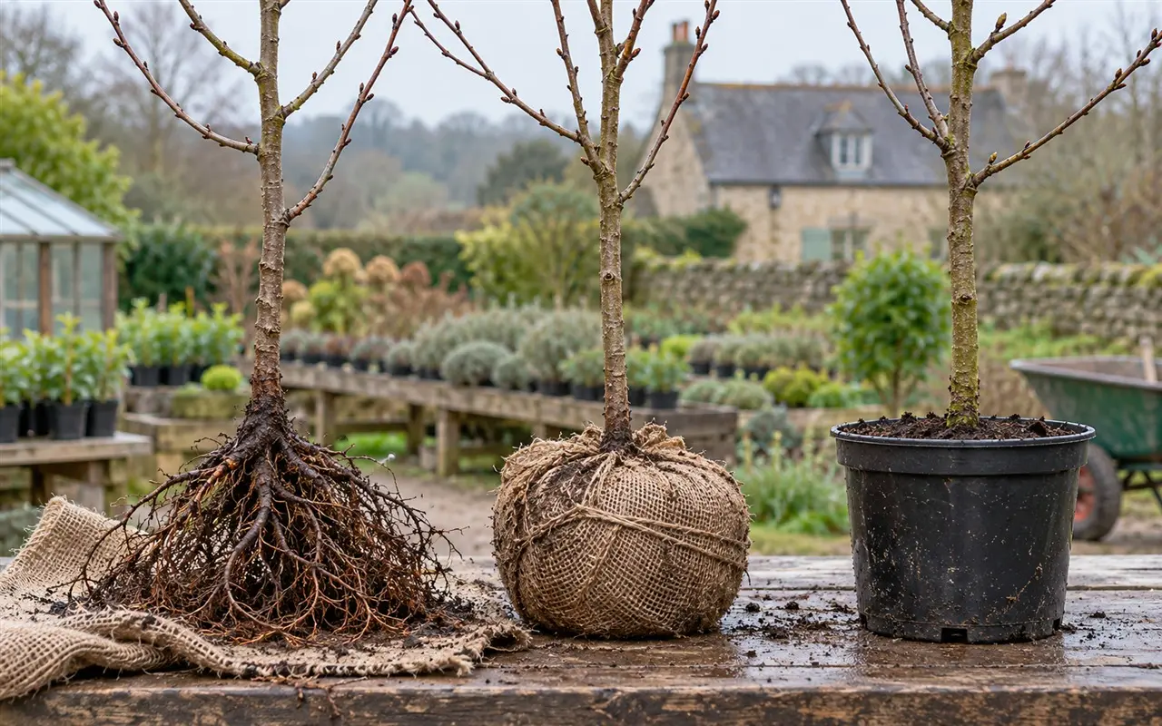 Arbre fruitier proposé en racines nues, en motte ou en conteneur